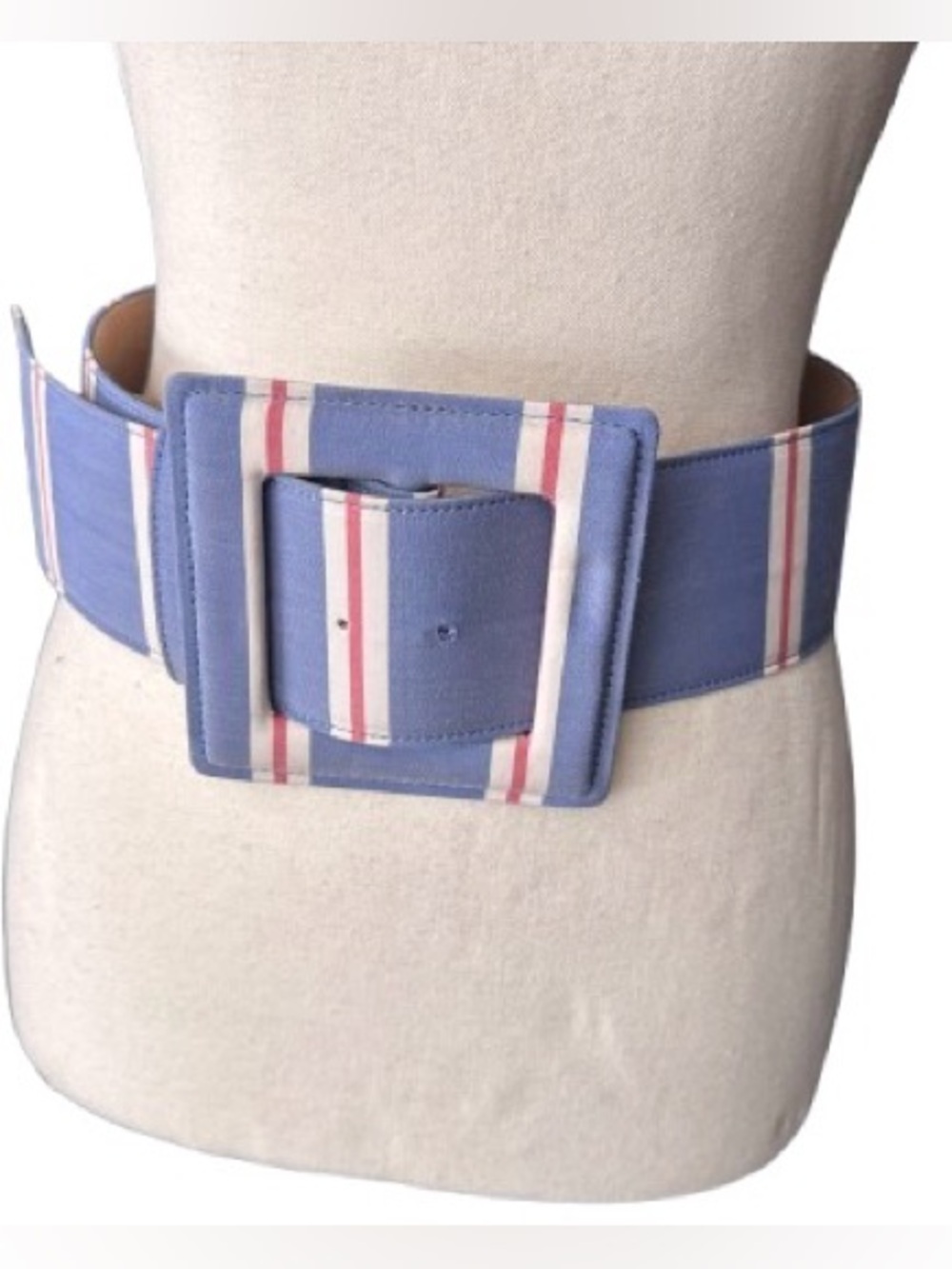 CAROLINA HERRERA Striped Fabric and Leather Belt Medium Designer Resort Beach